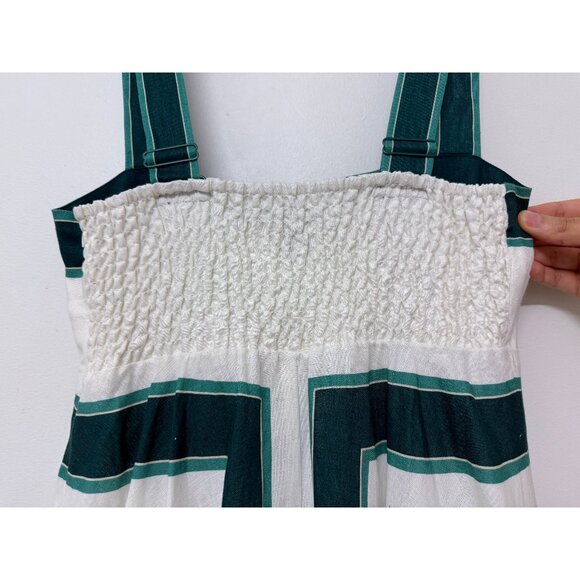 NWT Alemais Frutta Midi Sun Dress White Green Floral Fruit Stripe Linen AU 8 US4 - Picture 13 of 16